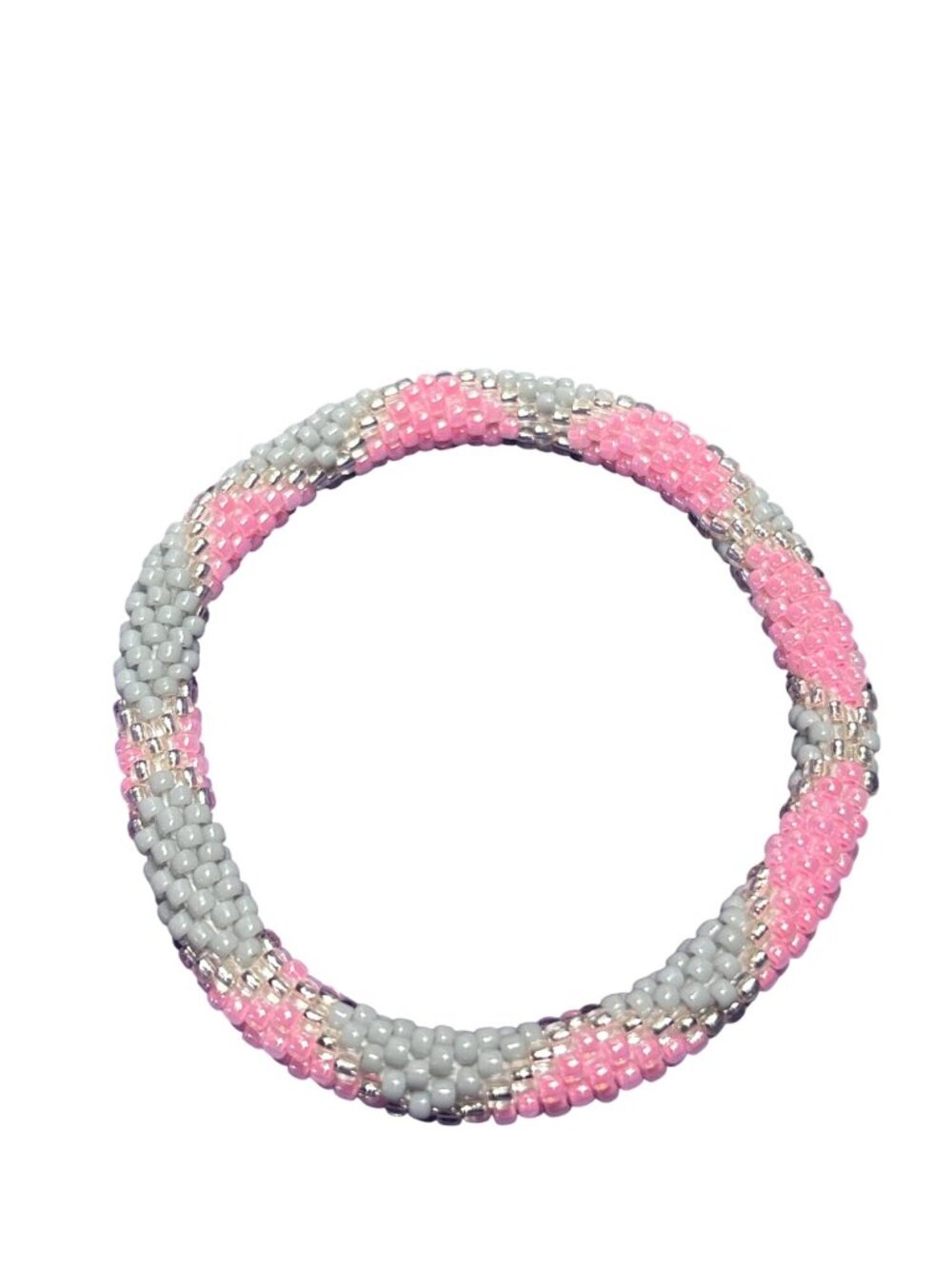 Pink and Grey Seed Bead Roll On Bracelet 6.75 inches